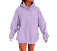 AMDOLE Hoodies für Damen, übergroße Kapuzenpullover, langärmelig, Sweatshirt, Herbst, Winter, Thermo-Fleece-Oberteil mit Taschen, 1-lila, 3XL