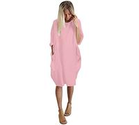 AMDOLE Kurzes Wickelkleid für Damen, Oberteile, Taschenkleid, Rundhalsausschnitt, locker, lässiger Ausschnitt, Übergröße, Damenkleid, süße Winterkleider, rose, S