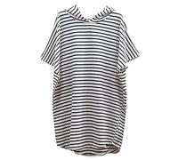 AMDOLE Lässiges Kleid für Damen, modisch, Sommerkleider, Rundhalsausschnitt, gestreift, mit Kapuze, knielang, locker, modisch, Alltag, Freizeitkleid, Tunika-Kleid für Damen, Schwarz , L