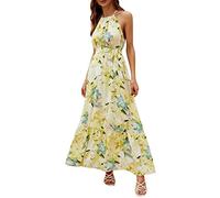 AMDOLE Langärmeliges Tunika-Kleid für Damen, Sommer, französischer Druck, Rundhalsausschnitt, ärmellos, Neckholder, Rüschenbesatz, A-Linie, Taillengürtel, Kleid, Übergröße, Kleider für Damen, Sommer,