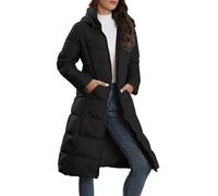 AMDOLE Lange Damen-Pufferjacke, Kapuze, Winter, wasserabweisend, windabweisend, warm, gesteppt, gepolstert, große Tasche, B-schwarz, XL