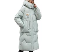 AMDOLE Langer Damenmantel mit abnehmbarer Kapuze, mittellang, über dem Knie, verdickter Daunenmantel mit doppelten großen Taschen, Kunstjacken für Damen, grün, M