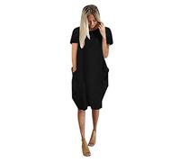 AMDOLE Langes Kleid für Damen, Mini-Kleid, mit Taschen, kurzer Pullover, Baggy-Pullover, übergroßes Damenkleid, Sommerkleid, elegantes Kleid, Schwarz , 4XL