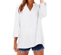 AMDOLE Leinenhemden für Damen, UK 2025, Sommer, kurzärmelig, modisch, Knopfleiste, V-Ausschnitt, Bluse, T-Shirts, einfarbig, Baumwolle, Leinen, lockere Passform, Tops, Urlaub, leicht, bequeme Kleidung