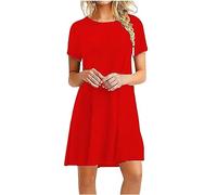 AMDOLE Leinenkleider für Damen, Strandkleid, lässig, lockeres Kleid, Baumwoll-Sommerkleider, rot, S