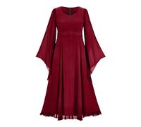 AMDOLE Leinenkleider für Damen, Trompetenärmel, irisches Hemdkleid mit Korsett, traditionelles Kleid, Cosplay-Kostüme, Gothic-Retro-Langarm-Korsettkleid, Kleider für Damen, Übergrößen, rot, L