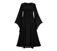 AMDOLE Leinenkleider für Damen, Trompetenärmel, irisches Hemdkleid mit Korsett, traditionelles Kleid, Cosplay-Kostüme, Gothic-Retro-Langarm-Korsettkleid, Kleider für Damen, Übergrößen, Schwarz , XL