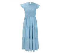 AMDOLE Maxikleid 2023, Sommer, lässig, Flatter, kurze Ärmel, Rundhalsausschnitt, gesmokt, elastische Taille, gestuftes Midikleid, Verkleidung für Erwachsene, hellblau, S