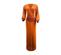 AMDOLE Maxikleid mit Ärmeln, einfarbig, enge Passform, Übergröße, langes Kleid