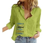 AMDOLE Poloshirts Für Damen Modische Damen-T-Shirt-Bluse mit Lockerem, festem und Langen Ärmeln Bluse Damen Große Größen 54 (Green, XL)