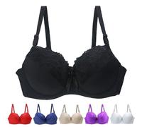 AMDOLE Sale Damen,Damen Push Up Spitze BH Mit Floraler Spitze Gepolsterter Bügel BH Komfort BH,90B,Schwarz