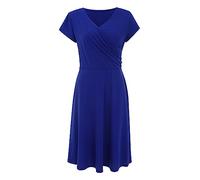 AMDOLE Sommerkleider für Damen, lässiges Kleid, Basic, Outdoor, Zuhause, kurzärmelig, schmales T-Shirt-Kleid, T-Shirt, Kleid, einfarbig, gerüscht, V-Ausschnitt, Kleid für Damen, dunkelblau, L