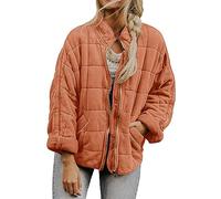 AMDOLE Steppjacke für Damen, Stehkragen, einfarbig, langärmelig, durchgehender Reißverschluss, gepolstert, für Herbst und Winter, leichte Jacke, Oberbekleidung, rot (a), L