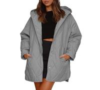 AMDOLE Steppjacken für Damen, leicht, langärmelig, Knopfleiste, Pufferjacke, warmer Wintermantel, Oberbekleidung mit Taschen, grau, S