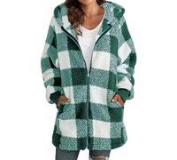 AMDOLE Übergroße Sherpa-Jacke für Damen, flauschige Fleece-Jacke, Reißverschluss, Oberbekleidung, Pullover mit Kapuze, A-GN2, 5XL