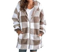 AMDOLE Übergroße Sherpa-Jacke für Damen, flauschige Fleece-Jacke, Reißverschluss, Oberbekleidung, Pullover mit Kapuze, A-Kaki, 4XL