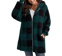 AMDOLE Übergroße Sherpa-Jacke für Damen, flauschige Fleece-Jacke, Reißverschluss, Oberbekleidung, Pullover mit Kapuze, A-GN1, XXL