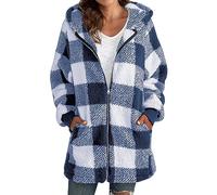 AMDOLE Übergroße Sherpa-Jacke für Damen, flauschige Fleece-Jacke, Reißverschluss, Oberbekleidung, Pullover mit Kapuze, A-Blau, 5XL