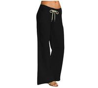 AMDOLE Wanderhose für Damen, Baumwolle, einfarbig, lang, weite Hose, Leinenhose für Damen, Schwarz , 5XL
