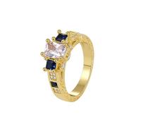 AMDXD 14K Gold Hochzeitsring, Solitär Klassiker Verlobungsring mit Moissanit Rechteckschliff Weiß, Echt Partnerringe mit Labor Erstellt Saphir Au 585, Gr.58 (18.5)