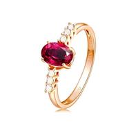 AMDXD 18K Rose Gold Freundschaftsringe, Labor Erstellt Rubin Klassiker 4-Klaue Verlobungsring Ovalschliff Rot, Echtes Hochzeitsring mit Diamant Au750 Rosegold, Gr.52 (16.6)
