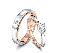 AMDXD 18K Weißgold/Rose Gold Eheringe, Labor Erstellt Diamant Klassiker Partnerringe Rundschliff, Echt Goldschmuck Solitärring Au 750 Gold, Herren Gr.62 (19.7)