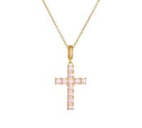 AMDXD Echtgold Schmuck Halskette Damen Au375 Gold, Damenkette Anhänger Kreuz mit Kristall Rundschliff Rose, Ketten für Frauen 9K Gelbgold, 40+5CM