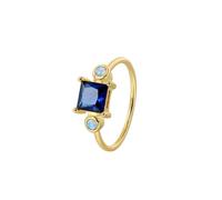 AMDXD Gelbgold 14 Karat 585 Solitärring, Verlobungsring Geometrisch mit Labor Erstellt Saphir Quadratschliff Blau, Hochzeitsring mit Opal 14K Gold Echtgold Schmuck, Gr.62 (19.7)