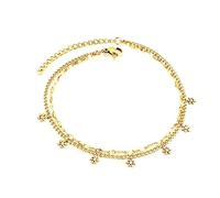 AMDXD Gold 750 18K Fußkettchen Hochzeit, Doppelkette mit Schneeflocke Fußkette Mädchen Strand Fuss Kette Fußfessel Echter Schmuck für Damen, Länge 26cm