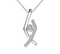 AMDXD Halskette für Damen aus Platin, Geometrisch Anhänger Goldkette Echtgold 0.09ct Labor Erstellt Diamant, Ich Liebe Dich Geschenke Für Frauen, Echte Goldserie, Silber,
