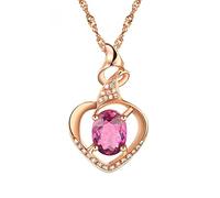 AMDXD Herz Damen Kette mit Anhänger aus 18K Rose Gold mit Turmalin 0.82ct und Diamant Goldkette Damen Echtgold Rose Gold, Mutmacher Geschenk