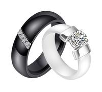 AMDXD Keramik Ring, 6mm Facettierter Damenring mit 5A Zirkonia für Frauen, Unzerbrechlich & Verfärbt Sich Nicht, Glänzender Verlobungsring & Krazt Nicht, Weiß, Gr.57 (18.1)