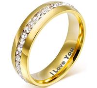 AMDXD Schmuck 18K Vergoldet Gold Edelstahlringe, Gravur I Love You Herren Damen Ringe Zirkonia Pave Elegante Polished Hochzeit Ehering Für Valentinstag Größe 60 (19.1) - Kostenloser Schriftzug