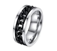 AMDXD Trauringe Herren 8MM, Paarringe Edelstahl Anxiety Ring Anti-Angst Spinner Ringe für Männer, Silber Schwarz, Gr.75 (23.9)