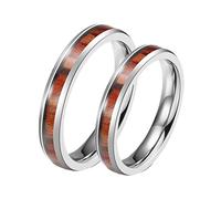 AMDXD Trauringe Paar, 4mm Edelstahl Ring Verlobung Damen Silber mit Holz Verlobungsring für Männer, 2 Stück, Frauen 57 (18.1) & Männer 67 (21.3)