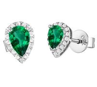 AMDXD Weißgold Au750 18K Damen Ohrstecker Echt Schmuck, Labor Erstellt Smaragd Tropfen Ohrringe Frauen Tropfenschliff Grün, Damenohrringe mit Moissanit Gold 750