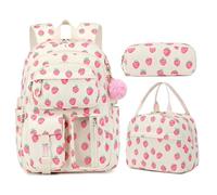 Ameble 3-teiliges süßes Erdbeer-Cord-Rucksack-Set für Mädchen und Kinder, leichte Schultaschen mit großem Fassungsvermögen, 30, 5 x 17, 8 x 43, 2 cm