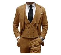 AMEEDA Herren Anzug Herrenanzug 3-teilig Cord Blazer Weste Hose Set for Business Events Hochzeit Bräutigam Bankett Party(Camel,M(US38)(EU48))