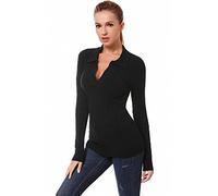 AmélieBoutik Damen Pullover mit Kragen, V-Ausschnitt, Zopfstrick, langärmelig, schwarz, X-Groß