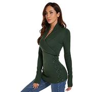 AmélieBoutik Damen-Pullover mit Schalkragen, zum Schnüren, langärmelig, dunkelgrün, X-Groß