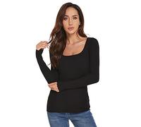AmélieBoutik Damen-Pullover mit U-Ausschnitt, langärmelig, gewellte Manschette, gerippt, Schwarz, X-Groß