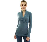 AmélieBoutik Damen-Pullover, schmale Passform, sexy, lässig, Schalkragen, Wickeloptik, Schnürung, langärmelig, Graues Türkis, X-Groß