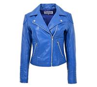 amen Echt Leder Biker Jacke Kreuzen Reißverschluss Schlanke Passform Stil Anna Blau 40