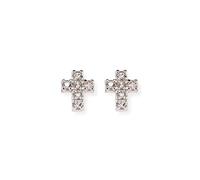 Amen Rosary Cross Ohrstecker in Form von Kreuzen, aus 925er Sterling Silber, verziert mit Zirkoniasteinen, Länge: 1 cm, ORCRZ