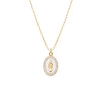 Amen Schmuck, Halskette mit Medaille Miraokulose, weiß emailliert, Damen-Halskette 925er Silber vergoldet, weiße Zirkonia, Geschenk für Damen