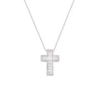AMEN Schmuck, Halskette mit Kreuz, Damen-Halskette aus 925er Silber, rhodiniert mit doppeltem Zirkonia weiß, Geschenk für Damen