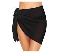 AMENGJ Strand Wickelrock 50x180cm Kurzer Sarong Badeanzug Coverups Strand Bikini Wrap Sheer Chiffon Rock Schal(Black)