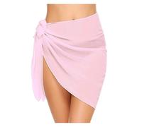 AMENGJ Strand Wickelrock Badeanzug-Überzüge for Damen, mit Rüschensaum, Sarong, Strand-Bikini-Wickeltuch, durchsichtiger kurzer Rock, Chiffon-Schal for Bademode(Pink)