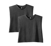 American Apparel Damen-T-Shirt, schwere Baumwolle, Boxy, bauchfrei, stückgefärbt, Stil G307GD, 2er-Pack, Verblasstes Schwarz (2er-Pack), Klein