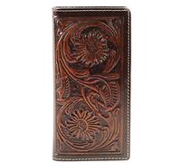 American Bison ARRIGO Floral Design RFID Rodeo Geldbörse für Herren - Handgefertigte Rindsleder Geldbörse mit Geschenkbox, Dunkelbraun, Western Rodeo